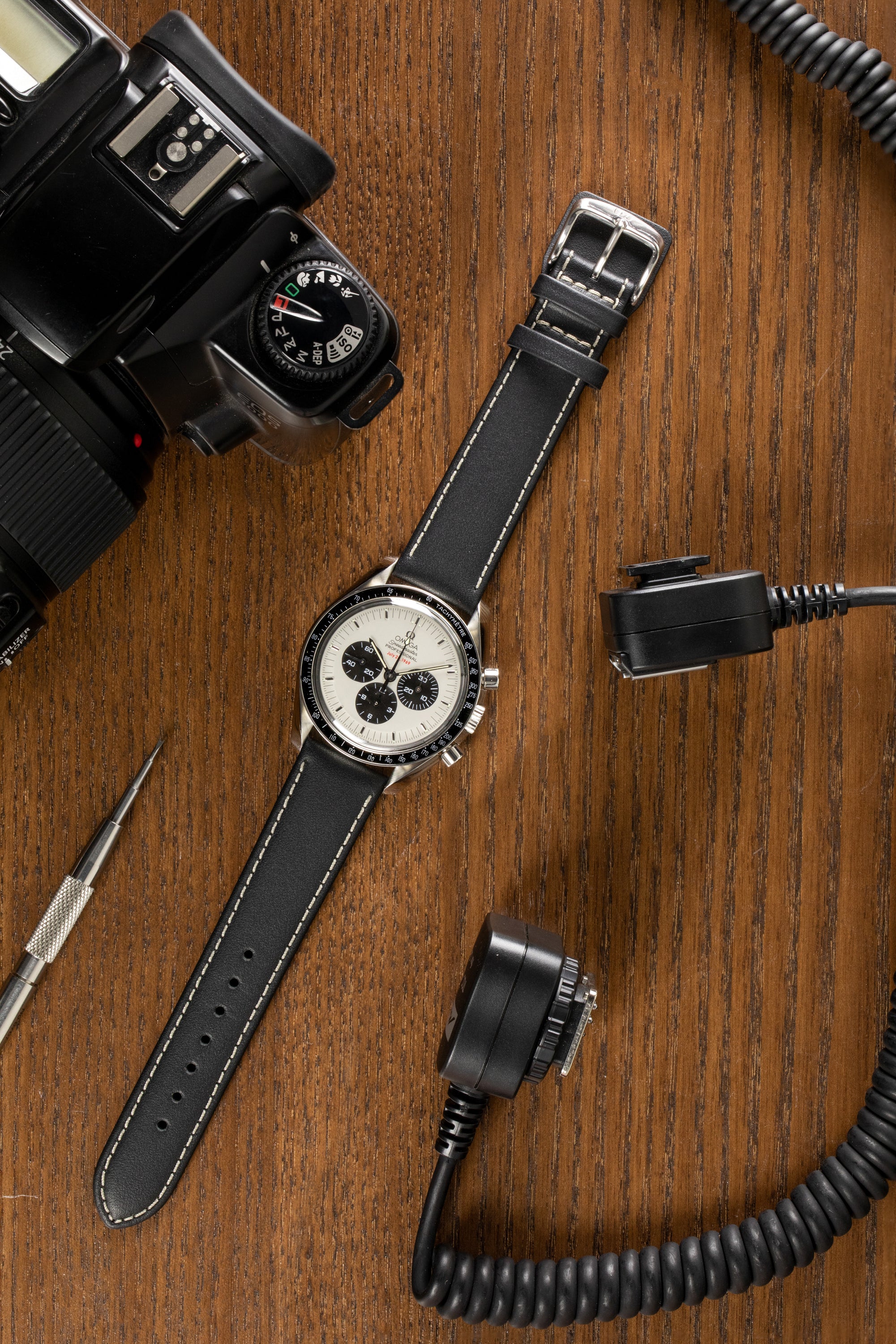 Di-Modell DENVER Calf Leather Watch Strap in BLACK / BEIGE - Image 2