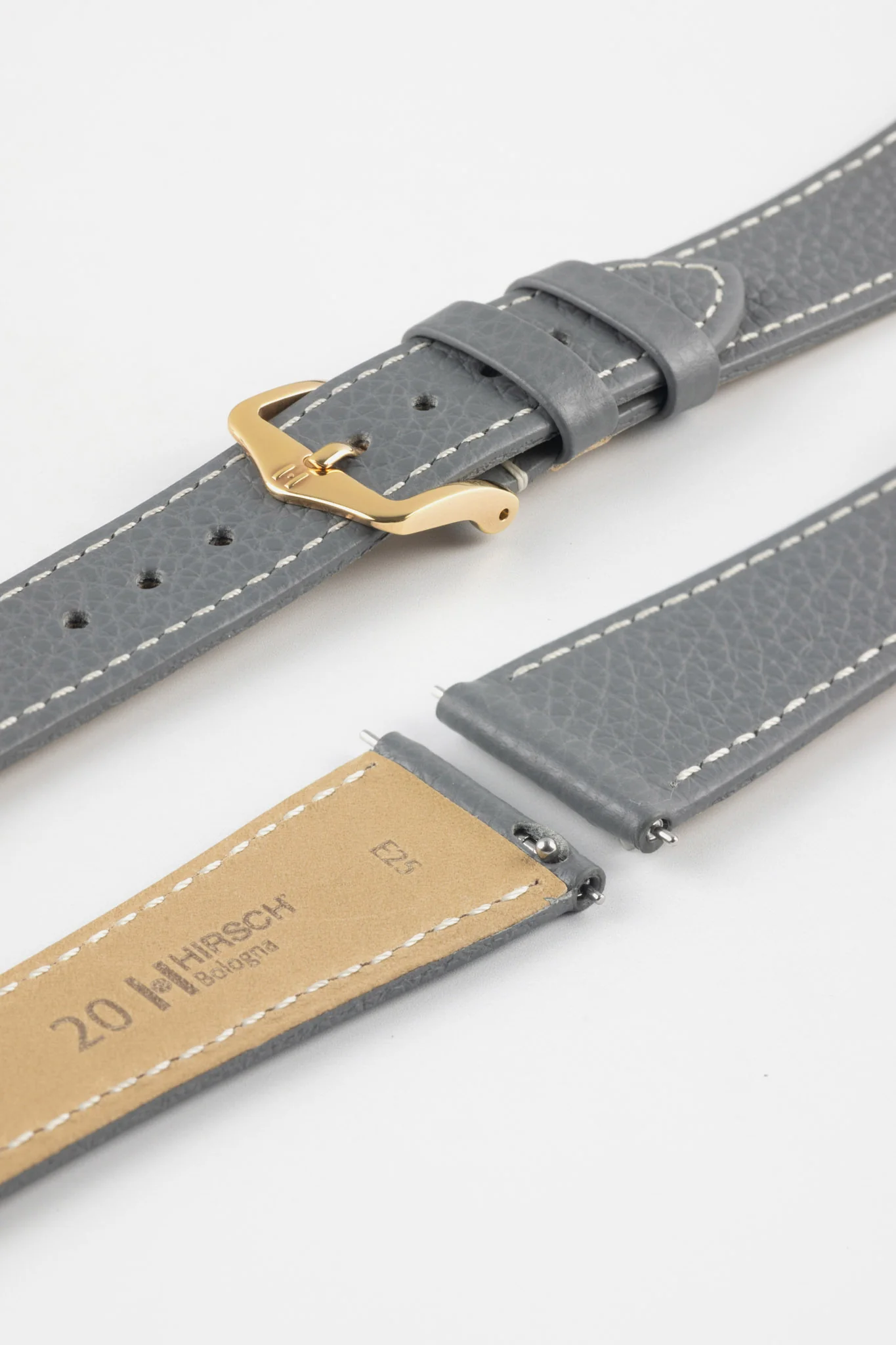 Hirsch BOLOGNA Quick-Release French-Style Textured Leather Watch Strap in GREY - Image 9