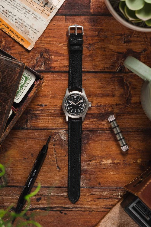 Hirsch CAMELGRAIN No Allergy Leather Watch Strap in BLACK - Image 6