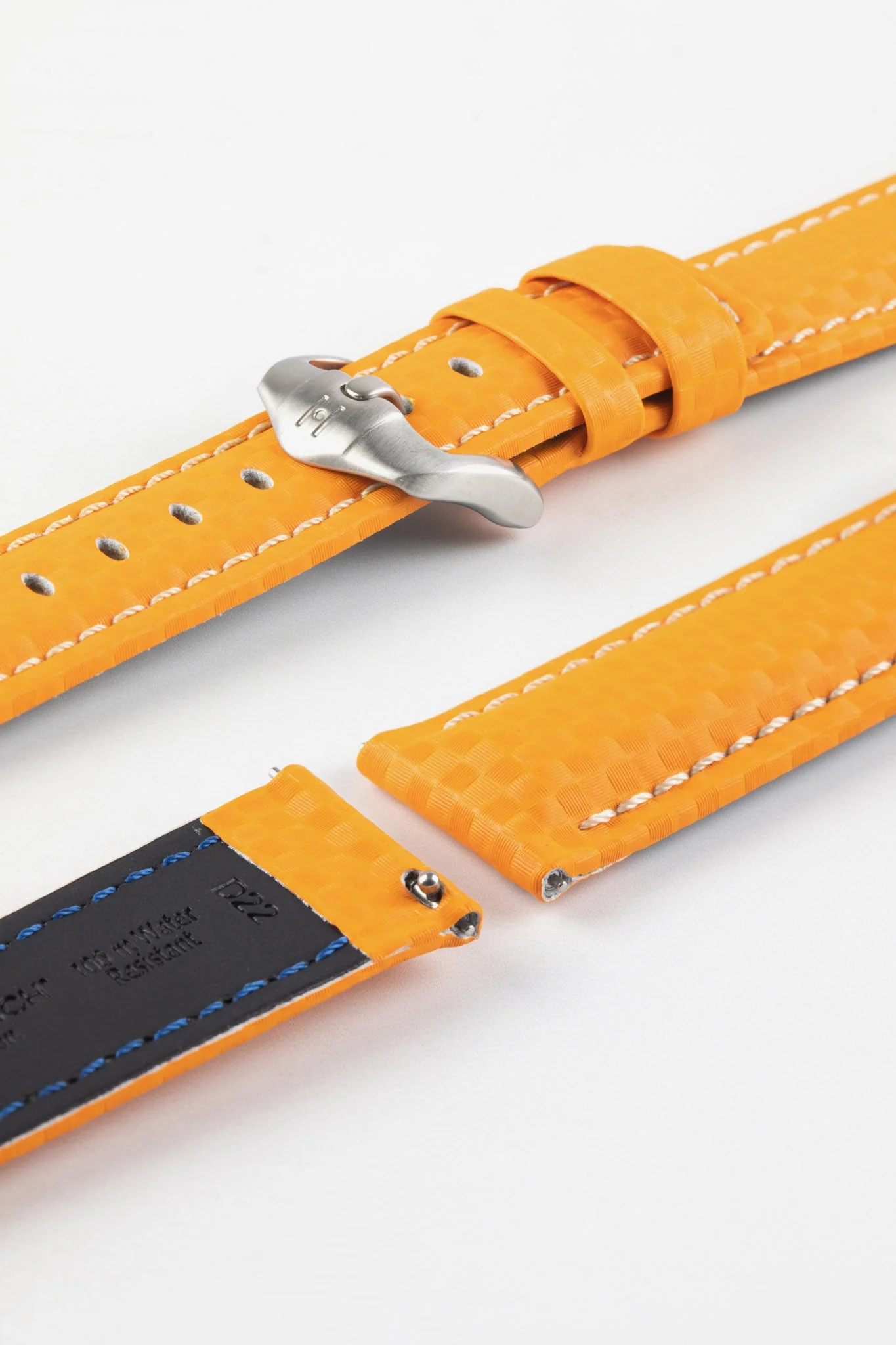 Hirsch CARBON Embossed Water-Resistant Leather Watch Strap in ORANGE - Image 10