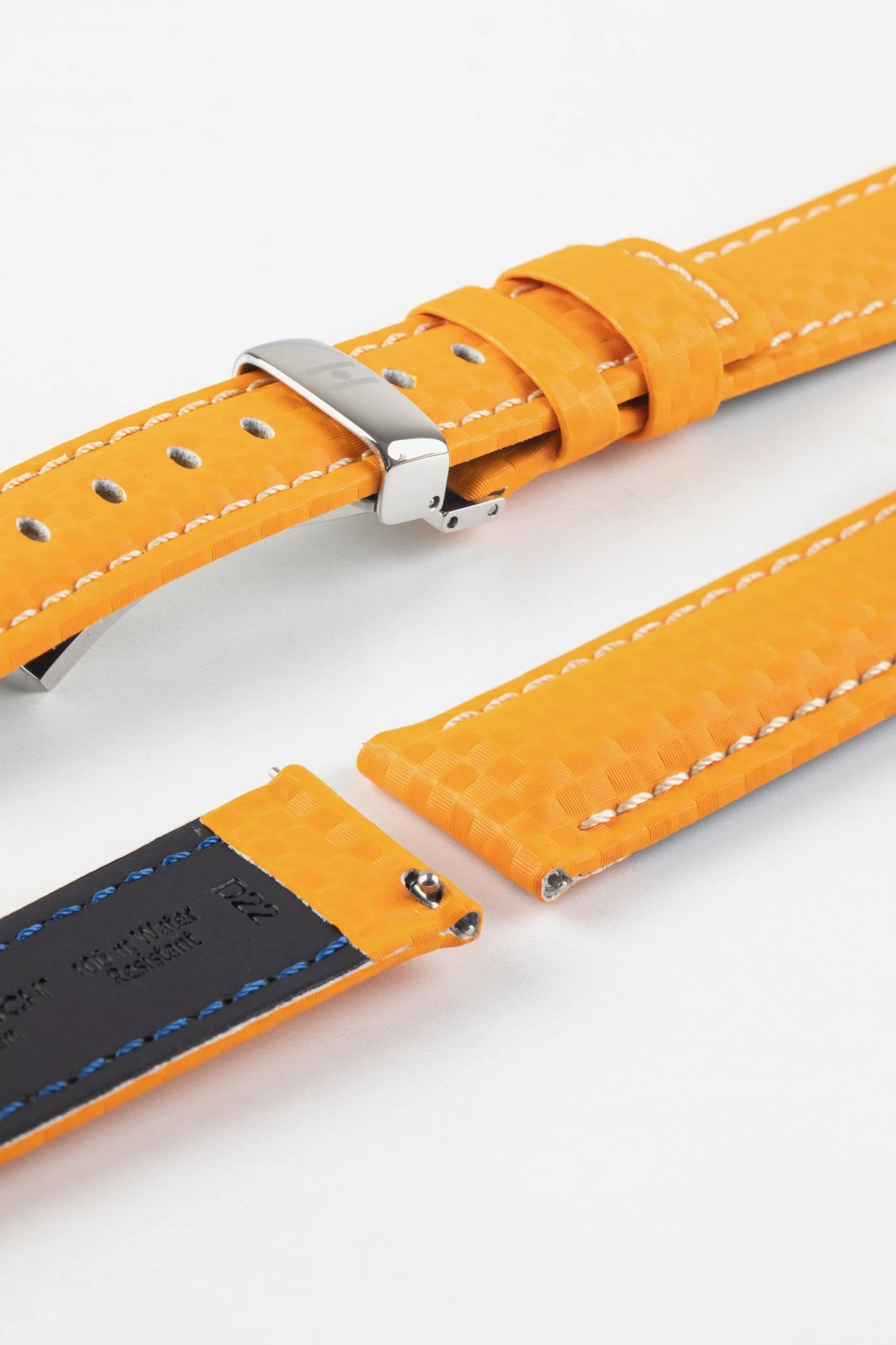 Hirsch CARBON Embossed Water-Resistant Leather Watch Strap in ORANGE - Image 11