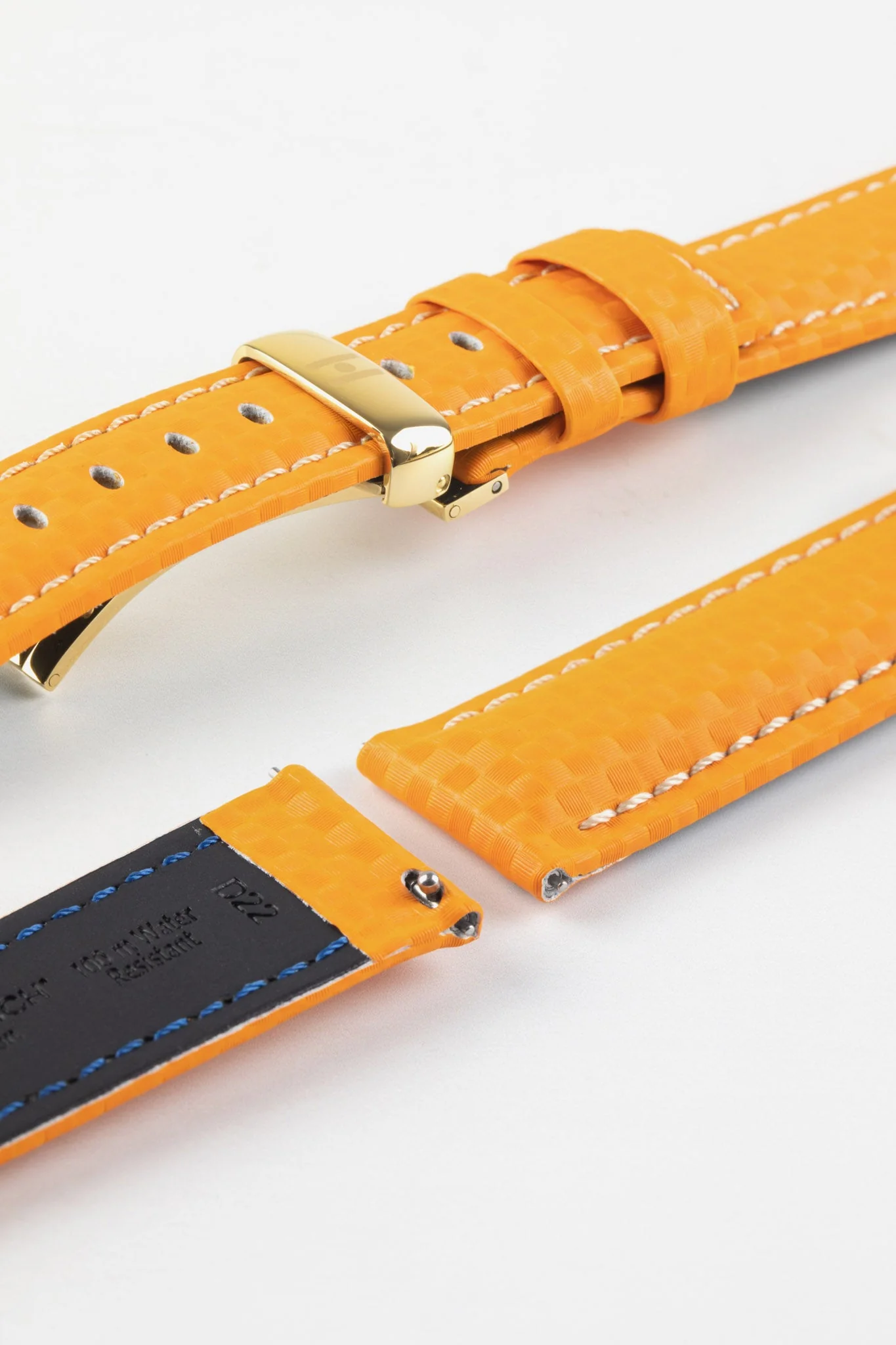 Hirsch CARBON Embossed Water-Resistant Leather Watch Strap in ORANGE - Image 12