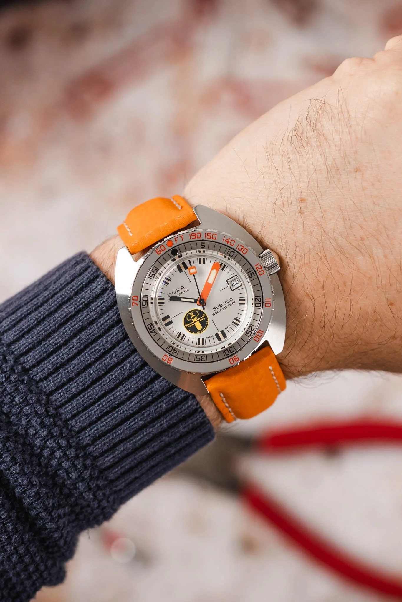 Hirsch CARBON Embossed Water-Resistant Leather Watch Strap in ORANGE - Image 3