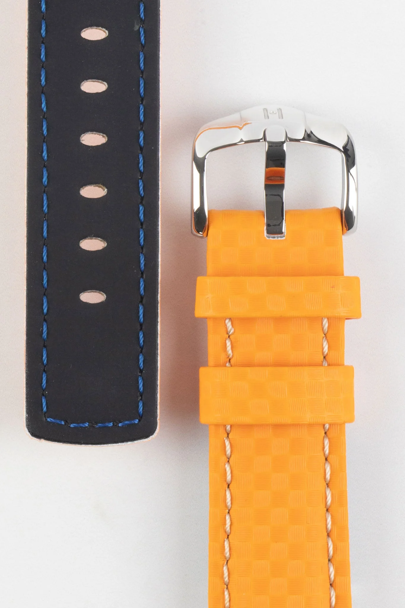 Hirsch CARBON Embossed Water-Resistant Leather Watch Strap in ORANGE - Image 4