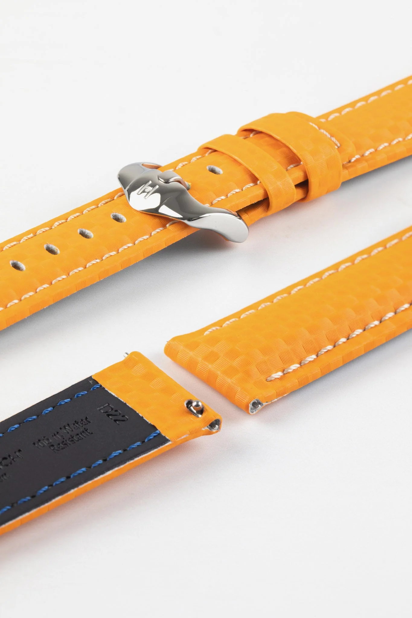 Hirsch CARBON Embossed Water-Resistant Leather Watch Strap in ORANGE - Image 8