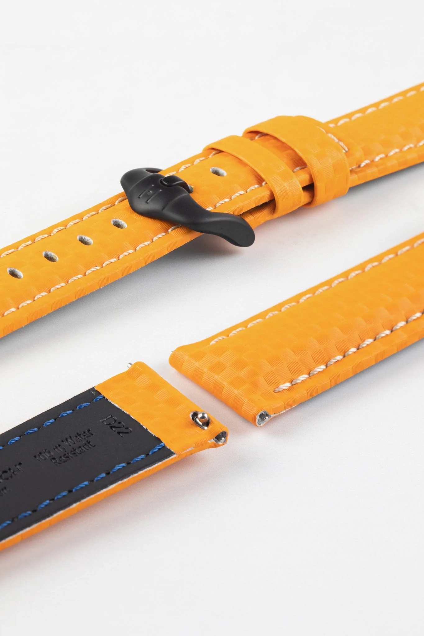 Hirsch CARBON Embossed Water-Resistant Leather Watch Strap in ORANGE - Image 9