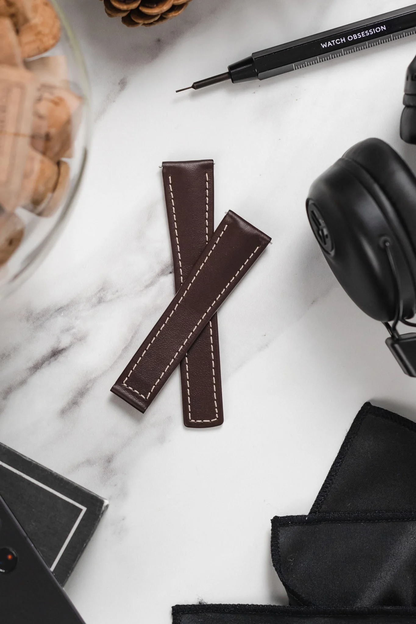Hirsch SPEED Calfskin Deployment Watch Strap in BROWN/WHITE - Image 4