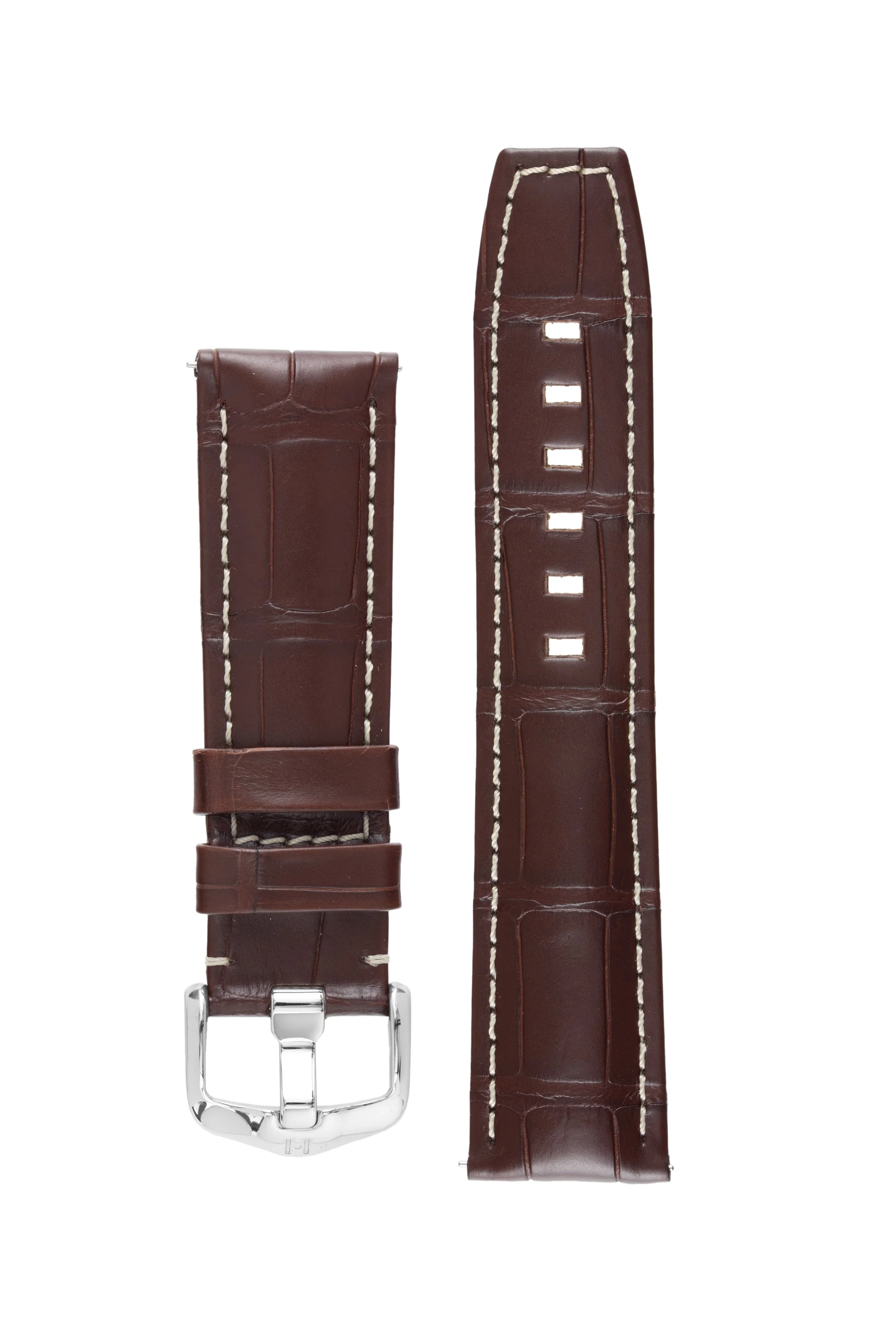 Hirsch TRITONE Padded Alligator Leather Watch Strap in BROWN With WHITE Stitching