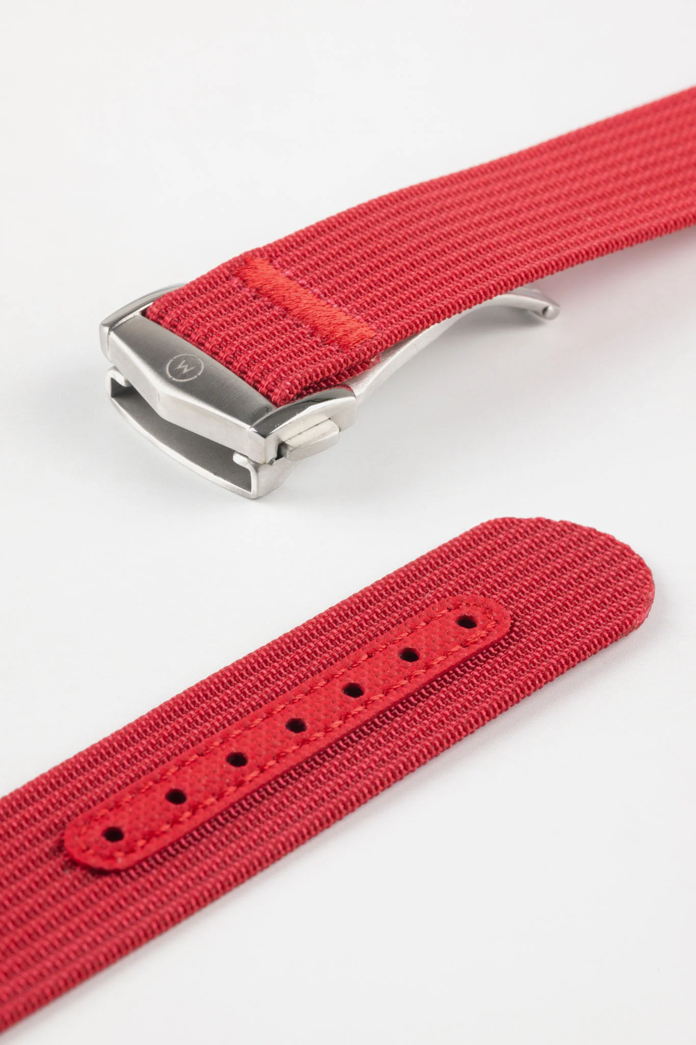 Ribbed Nylon Watch Strap with Clasp in RED - Image 5