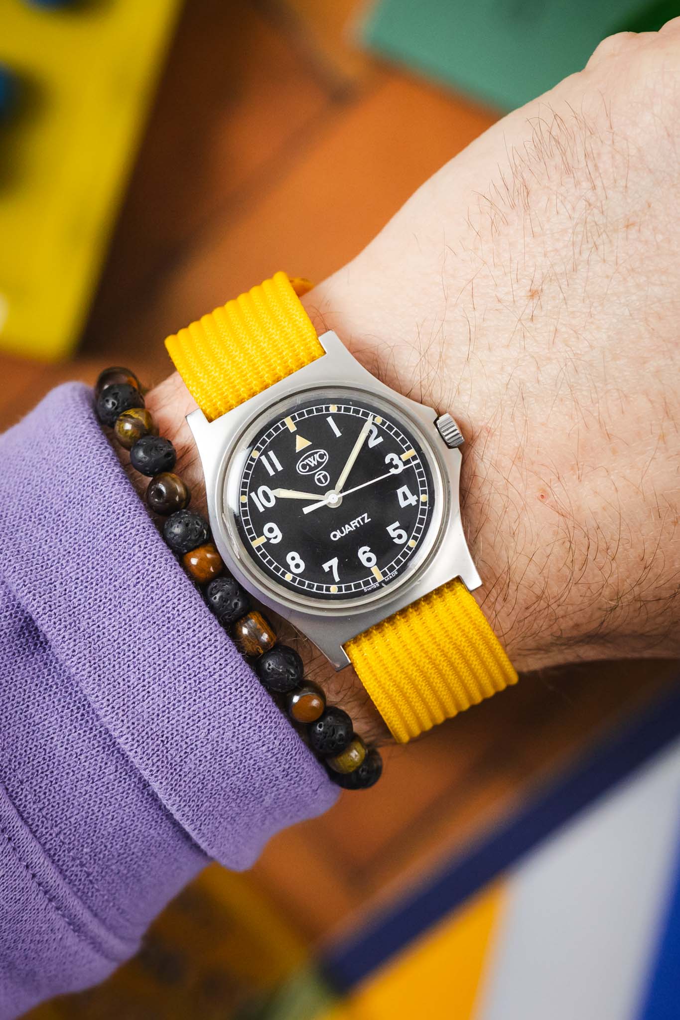 Ribbed Nylon Watch Strap with Clasp in YELLOW - Image 2