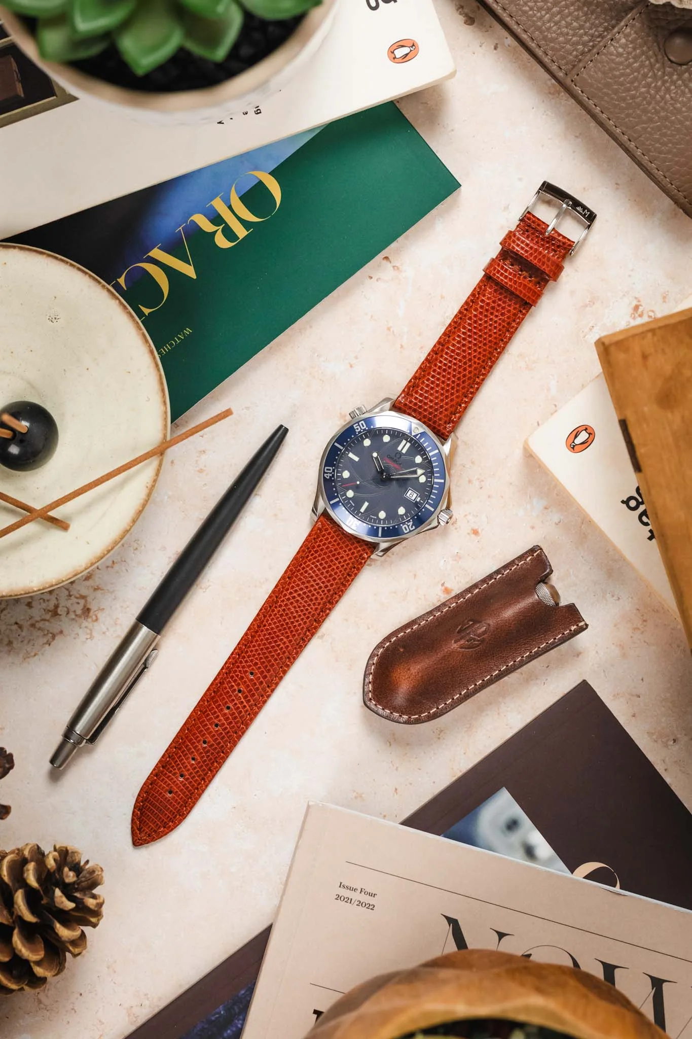 Morellato VIOLINO Genuine Lizard Skin Watch Strap in GOLD BROWN - Image 8