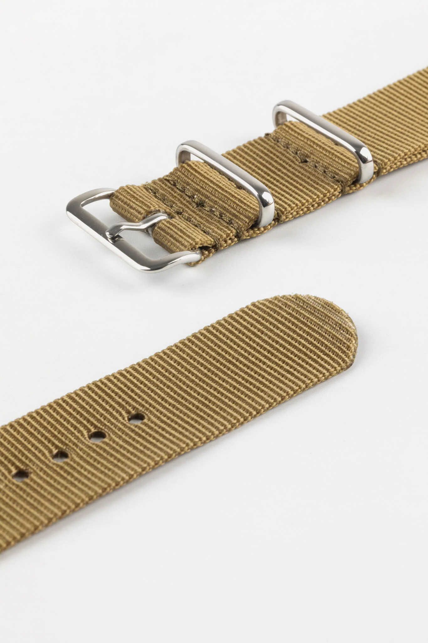 Nylon Watch Strap in KHAKI with Polished Buckle and Keepers - Image 7