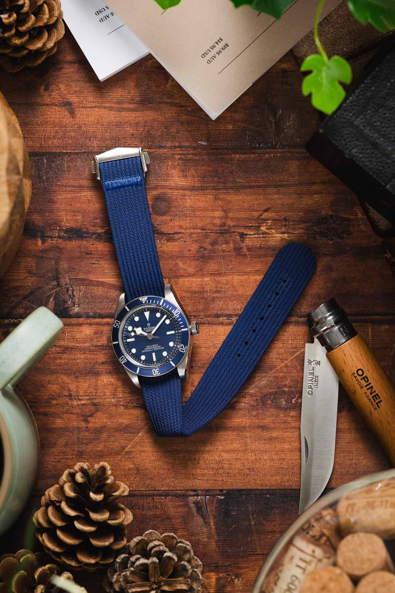 Ribbed Nylon Watch Strap with Clasp in BLUE - Image 7