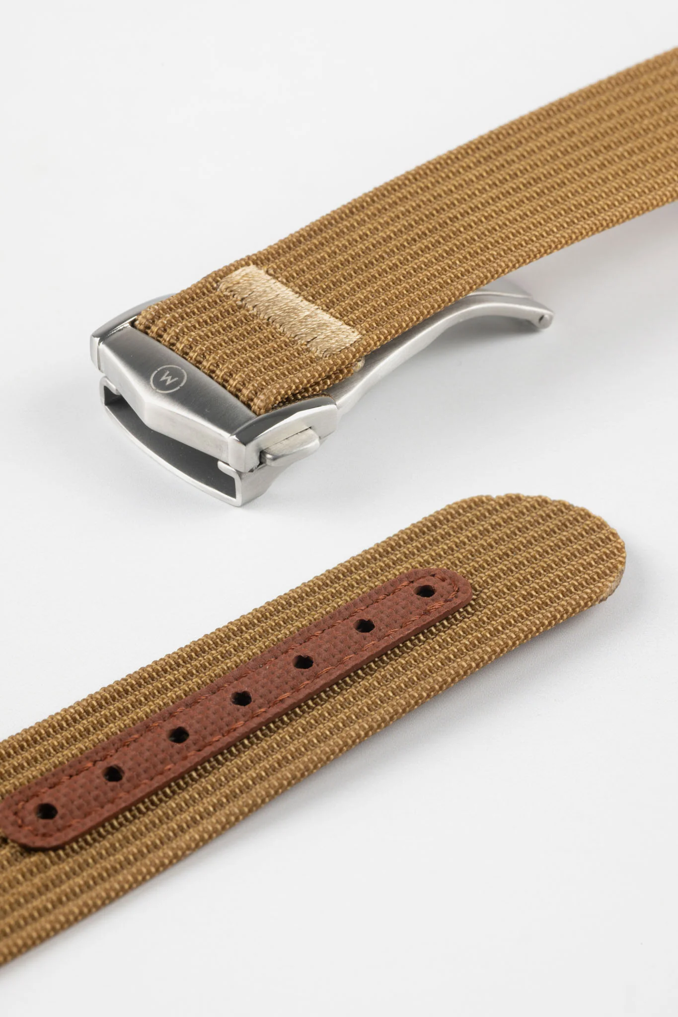 Ribbed Nylon Watch Strap with Clasp in BROWN - Image 5