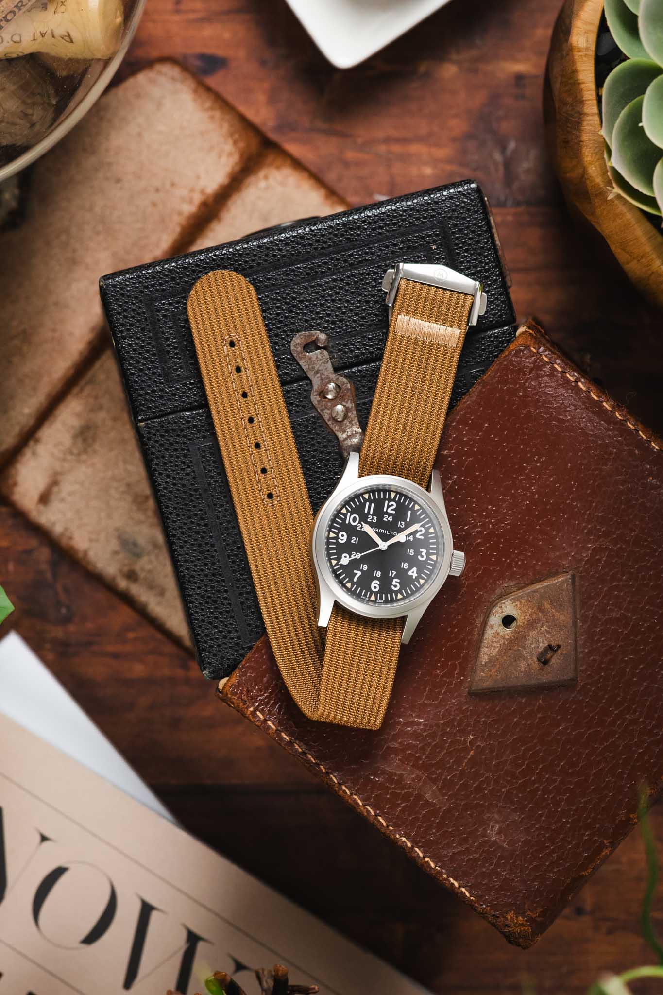 Ribbed Nylon Watch Strap with Clasp in BROWN - Image 7