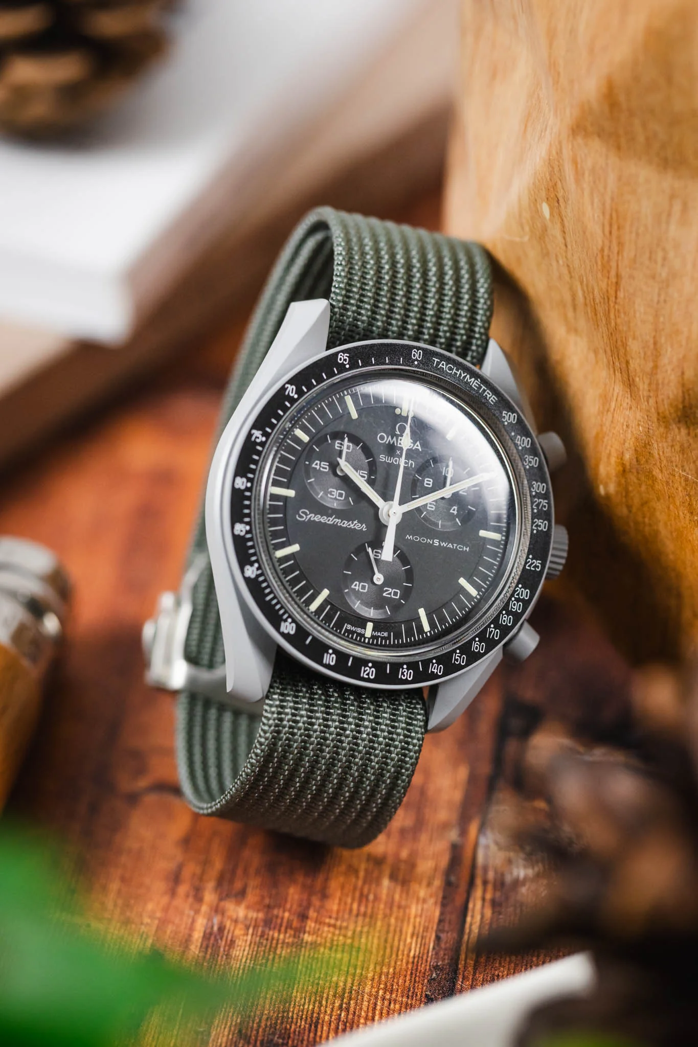 Ribbed Nylon Watch Strap with Clasp in GREY - Image 4