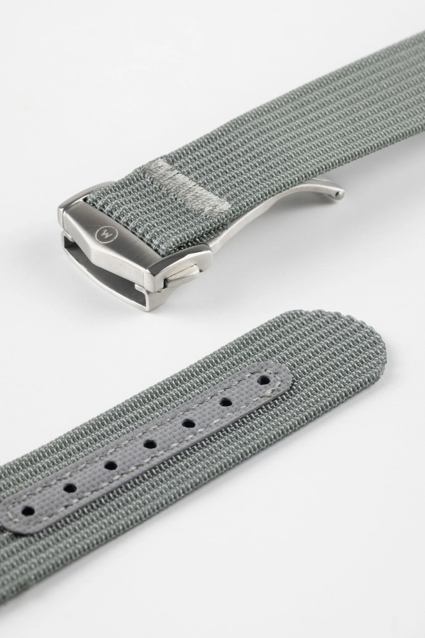 Ribbed Nylon Watch Strap with Clasp in GREY - Image 5