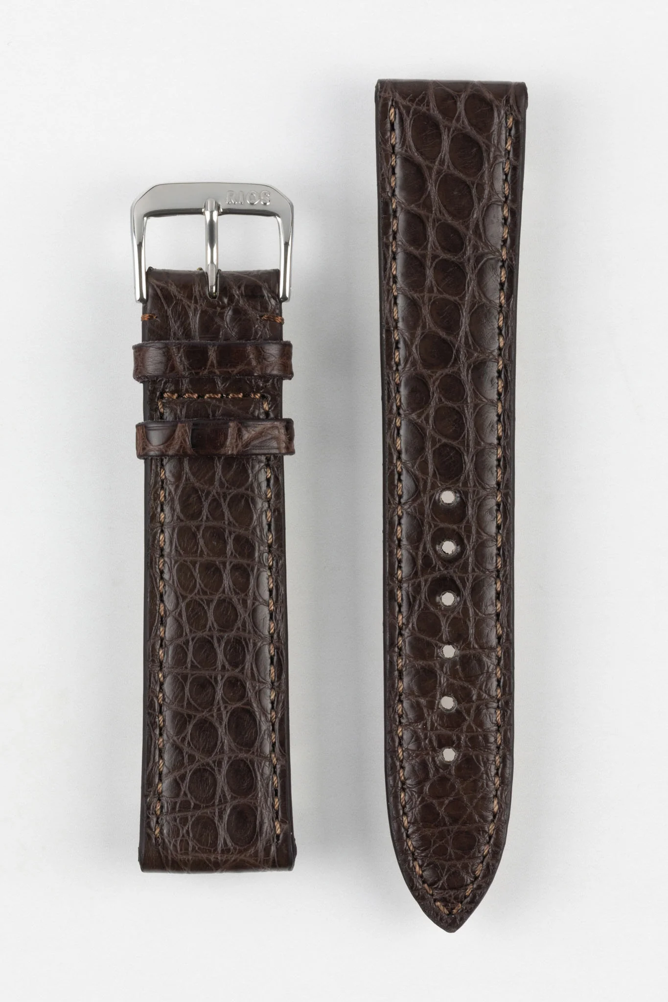 RIOS1931 PRESTIGE Genuine Alligator Flank Watch Strap in MOCHA - Image 9