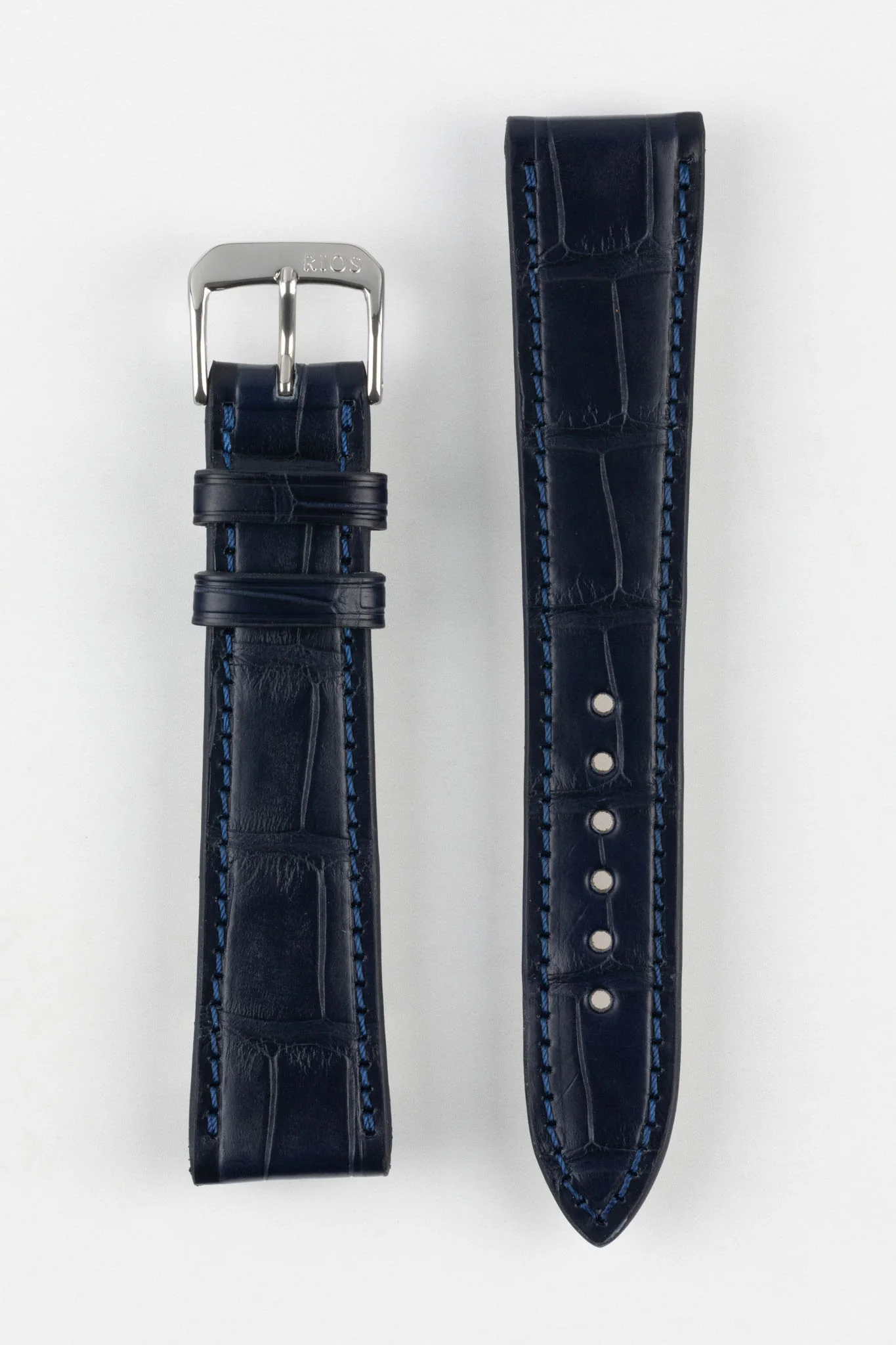 RIOS1931 SENATOR Genuine Alligator Square-Padding Watch Strap in OCEAN BLUE - Image 10