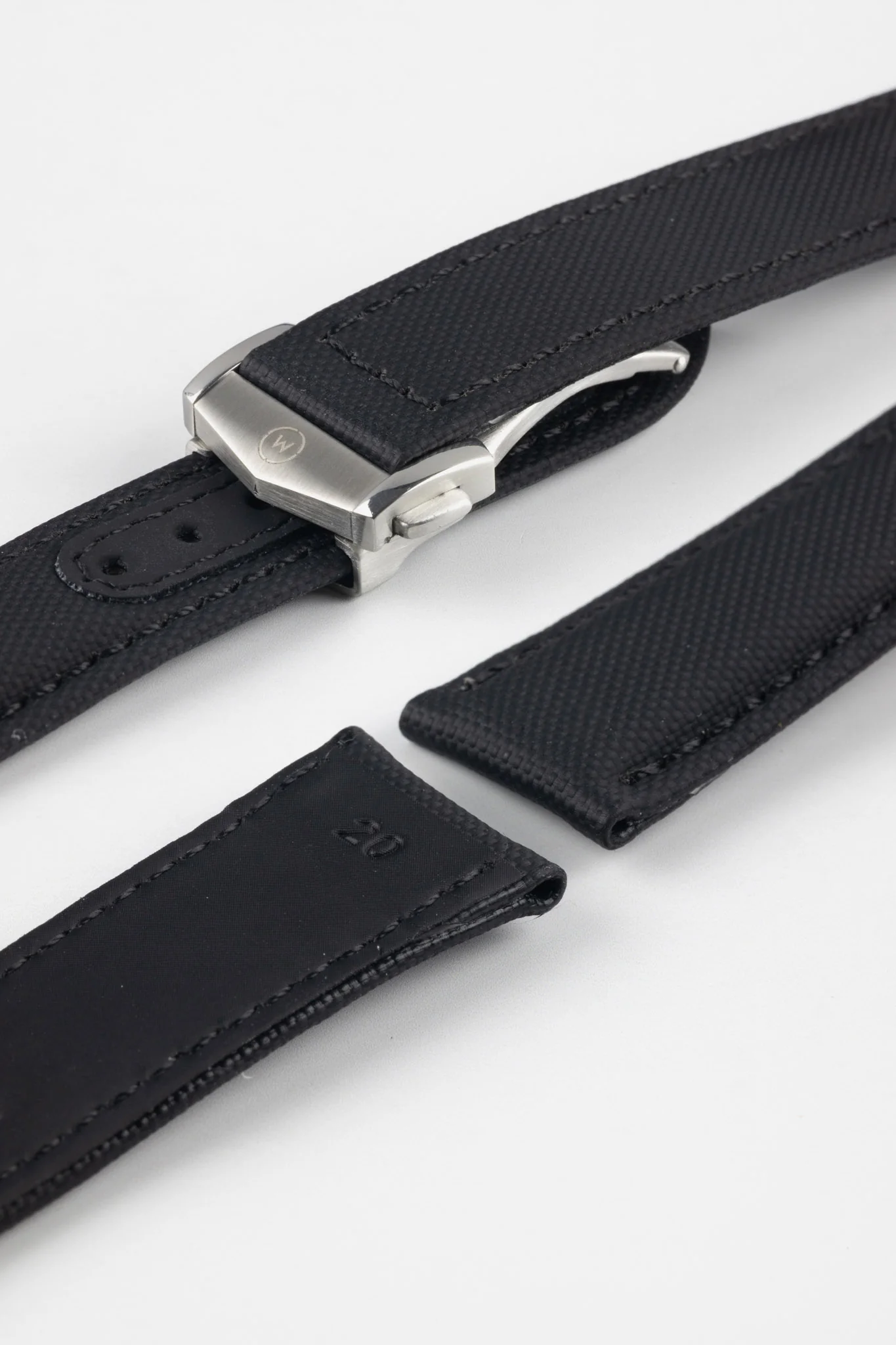 Sailcloth Effect Watch Strap with Deployment Clasp in BLACK/BLACK - Image 3