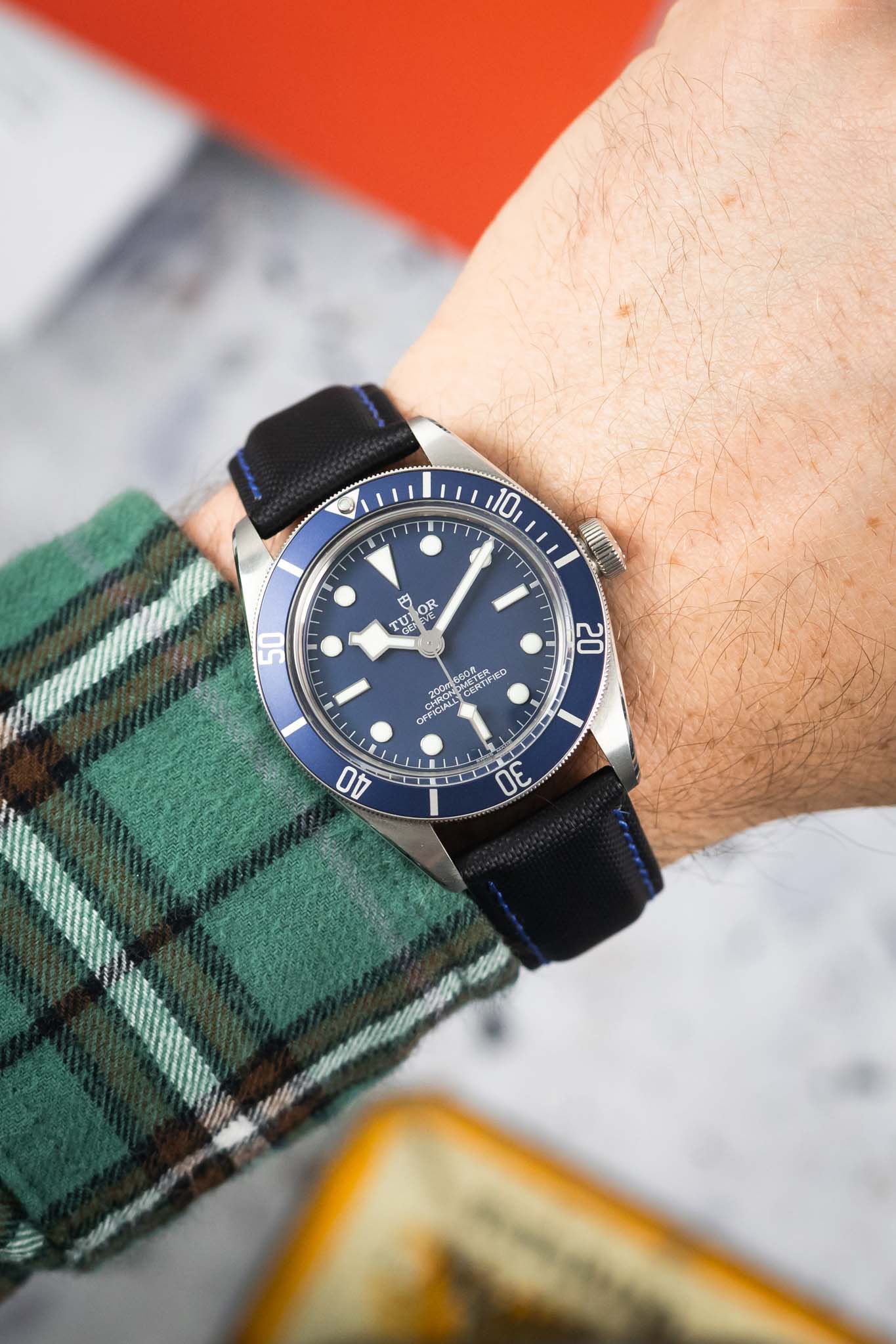 Sailcloth Effect Watch Strap with Deployment Clasp in BLACK/BLUE - Image 2