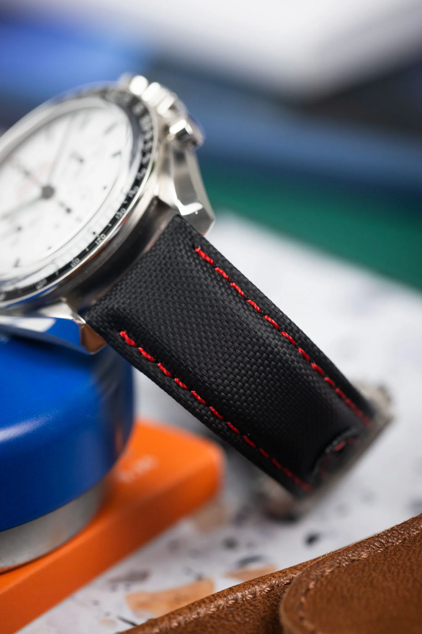 Sailcloth Effect Watch Strap with Deployment Clasp in BLACK/RED - Image 6
