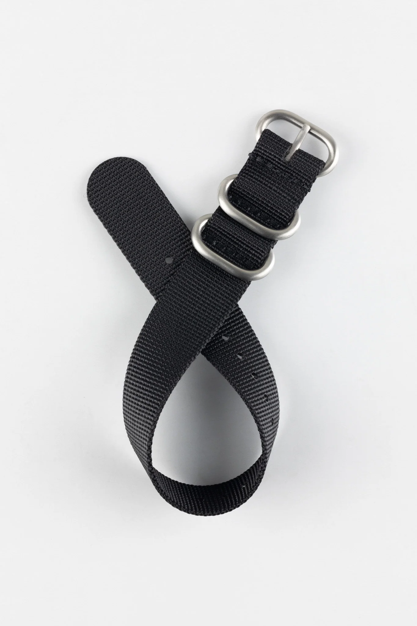 ZULU Nylon Watch Strap with 3 Steel Rings in BLACK